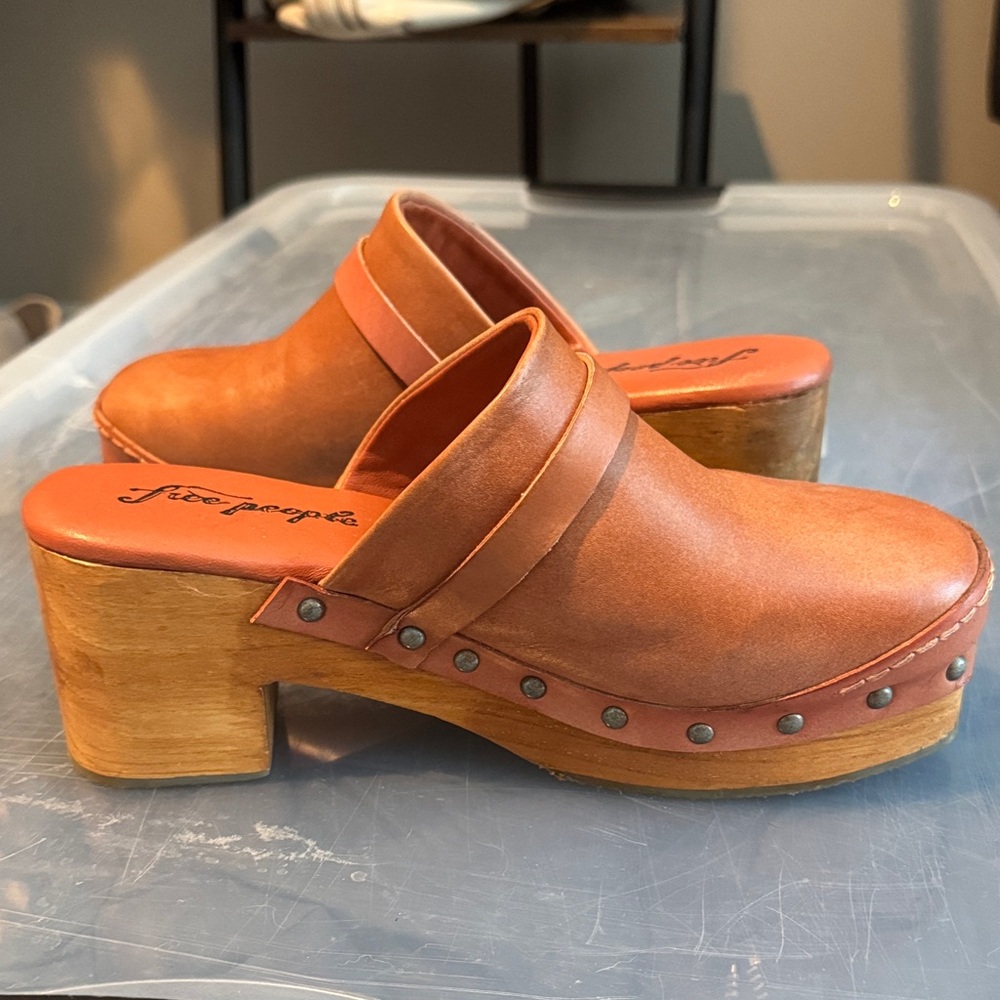 Free People Orange Leather Clogs